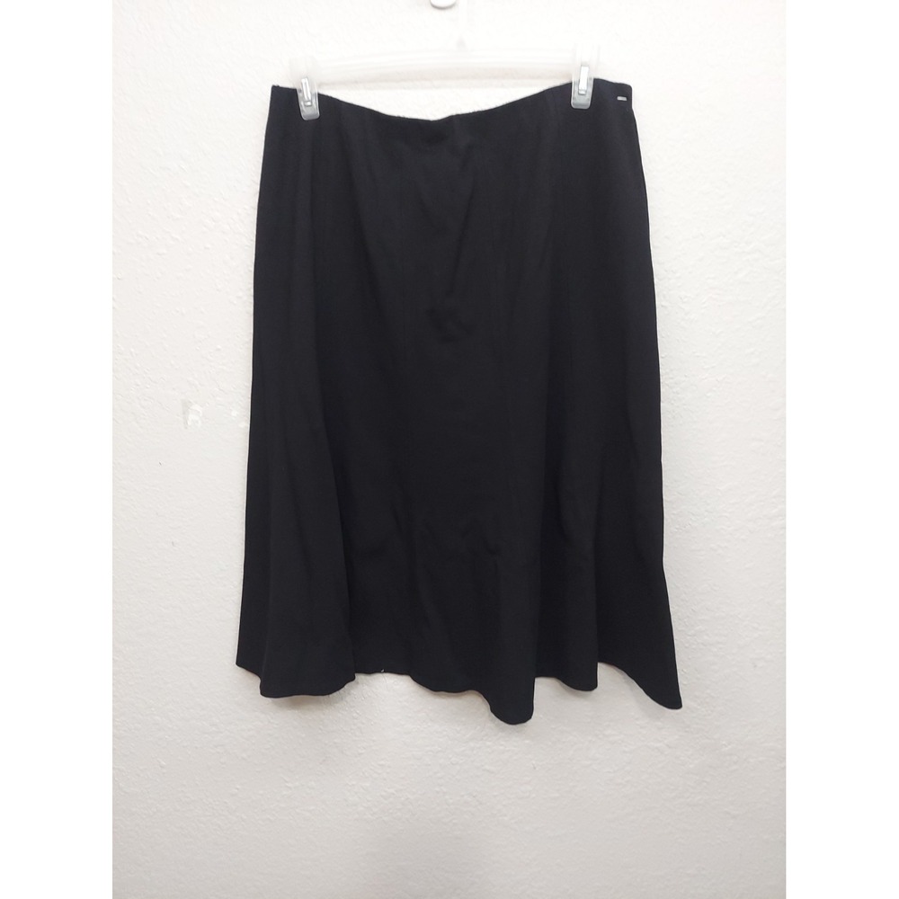 Eileen Fisher Skirt Womens Large Black Stretch Midi Flowy Viscose Minimal Career